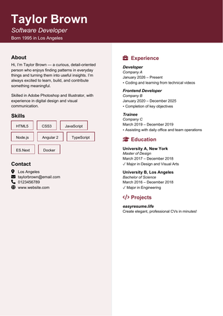 Burgundy Academic resume template preview
