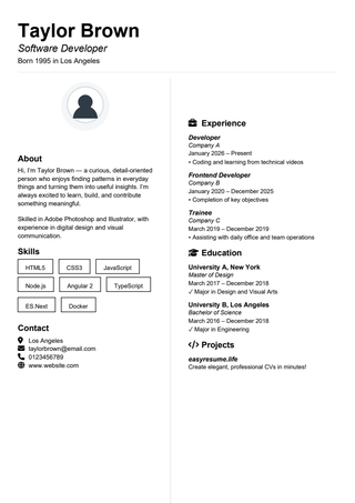 Monochrome Portrait resume template preview