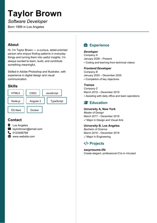 Vertical Name Rail resume template preview