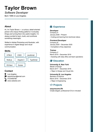 Right Accent Rail resume template preview