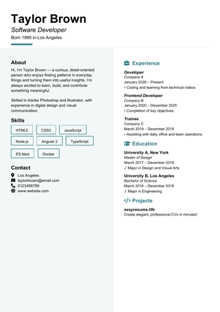Split Column Light resume template preview