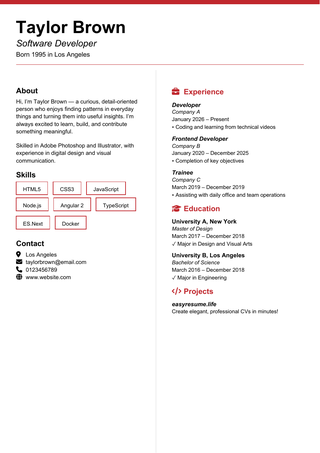 Swiss Rules resume template preview