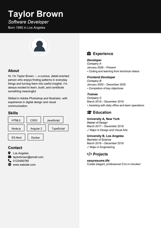 Executive Black Portrait resume template preview