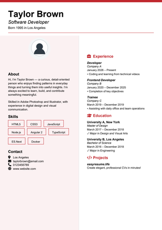 Swiss Portrait Rhythm resume template preview