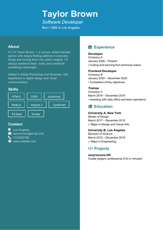Left Portrait Header resume template preview