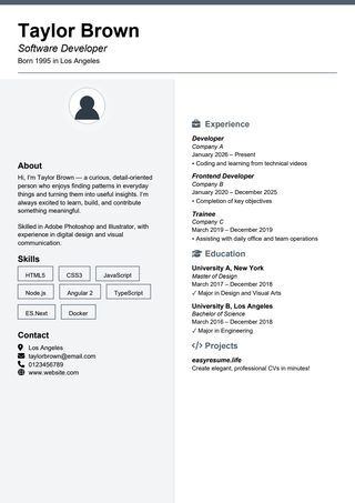 Photo Contact Rhythm resume template preview