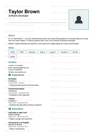 01 Center Classic Large Photo resume template preview