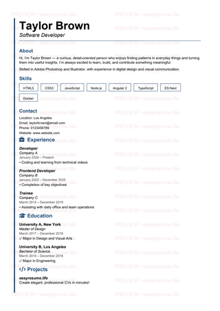 02 Left Index Classic resume template preview