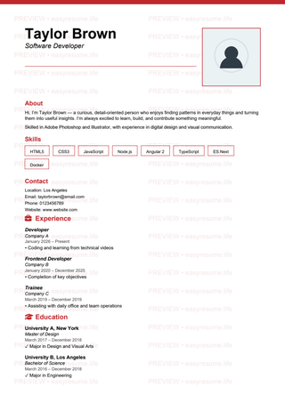 04 Swiss Accent Large Photo resume template preview