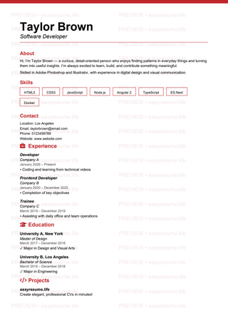 04 Swiss Top Accent resume template preview