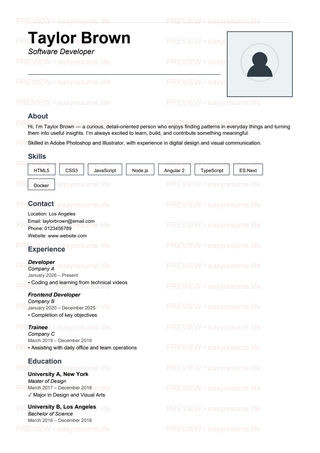 05 Formal Flow Large Photo resume template preview